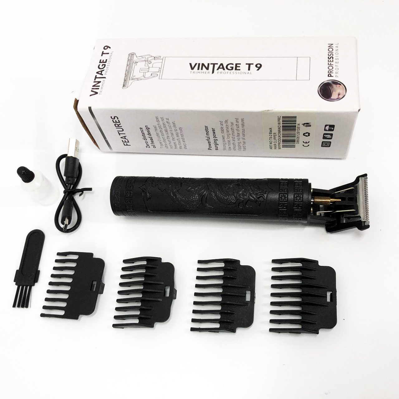 Машинка для стрижки волос Vintage T9-2 BLACK 4 насадки