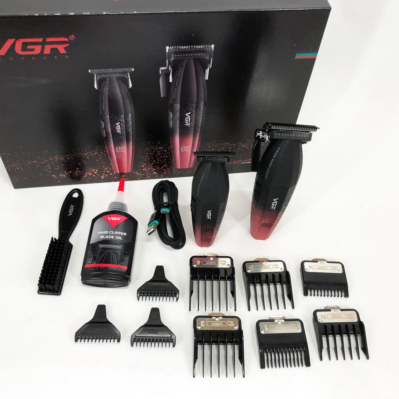 Профессиональный набор для стрижки волос VGR V-640 аккумуляторный Barber Combo PREMIUM. Цвет: красный