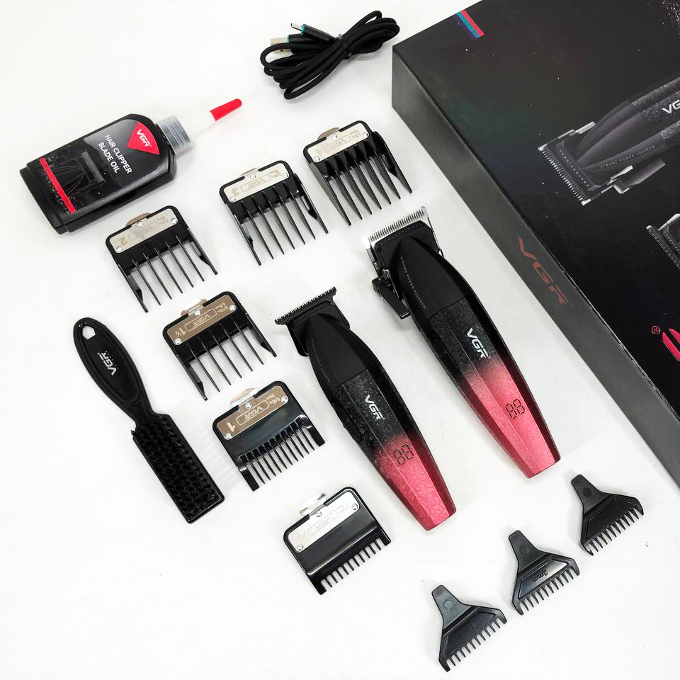 Профессиональный набор для стрижки волос VGR V-640 аккумуляторный Barber Combo PREMIUM. Цвет: красный