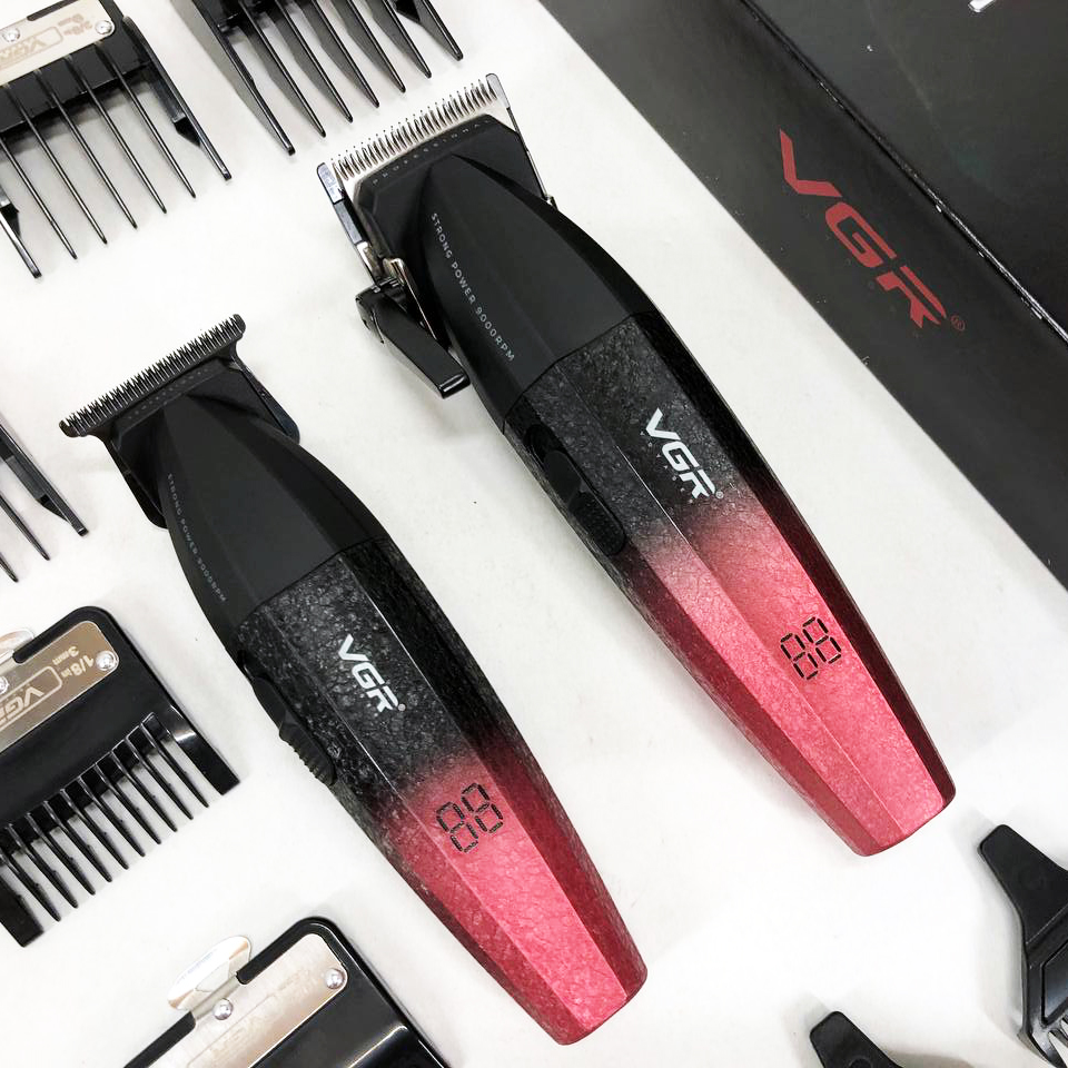 Профессиональный набор для стрижки волос VGR V-640 аккумуляторный Barber Combo PREMIUM. Цвет: красный