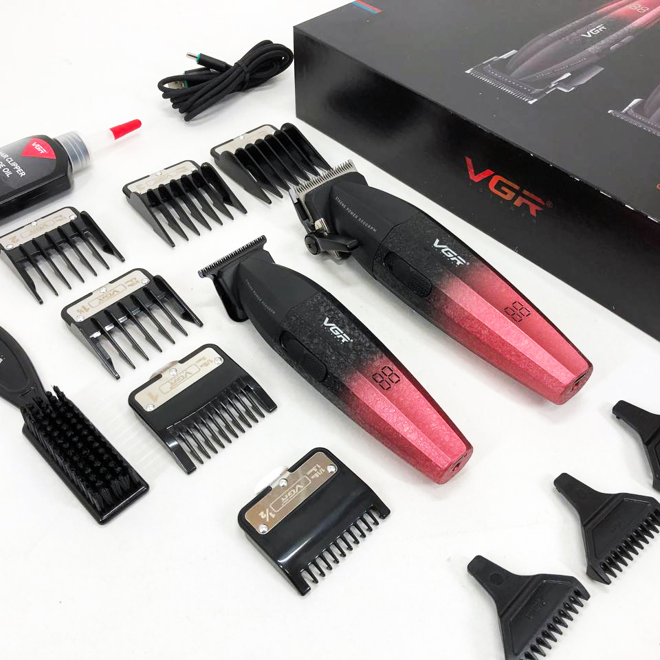Профессиональный набор для стрижки волос VGR V-640 аккумуляторный Barber Combo PREMIUM. Цвет: красный