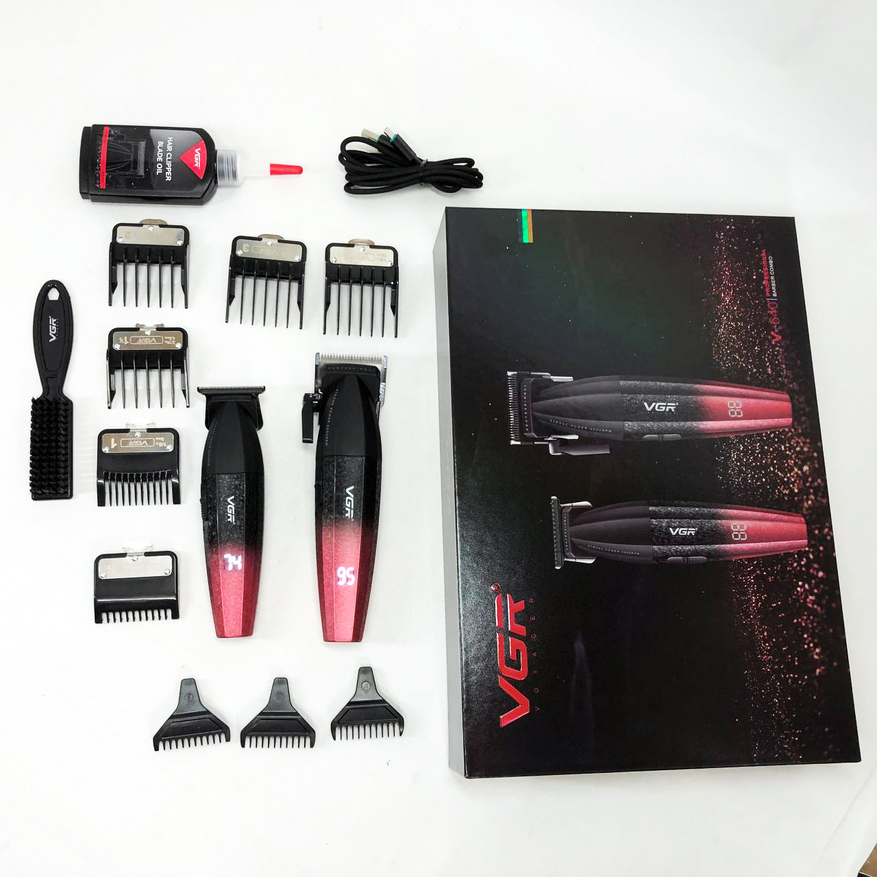 Профессиональный набор для стрижки волос VGR V-640 аккумуляторный Barber Combo PREMIUM. Цвет: красный