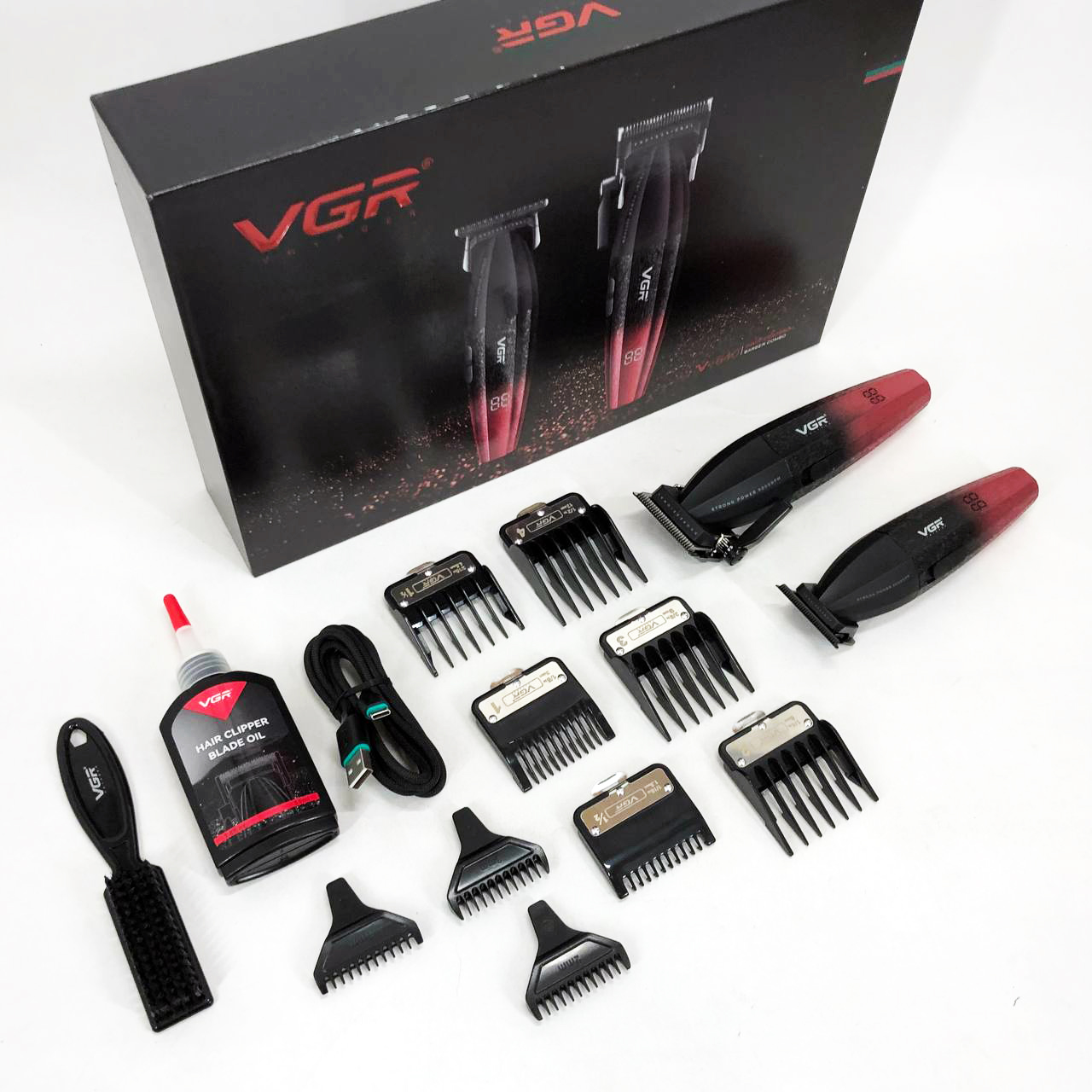Профессиональный набор для стрижки волос VGR V-640 аккумуляторный Barber Combo PREMIUM. Цвет: красный