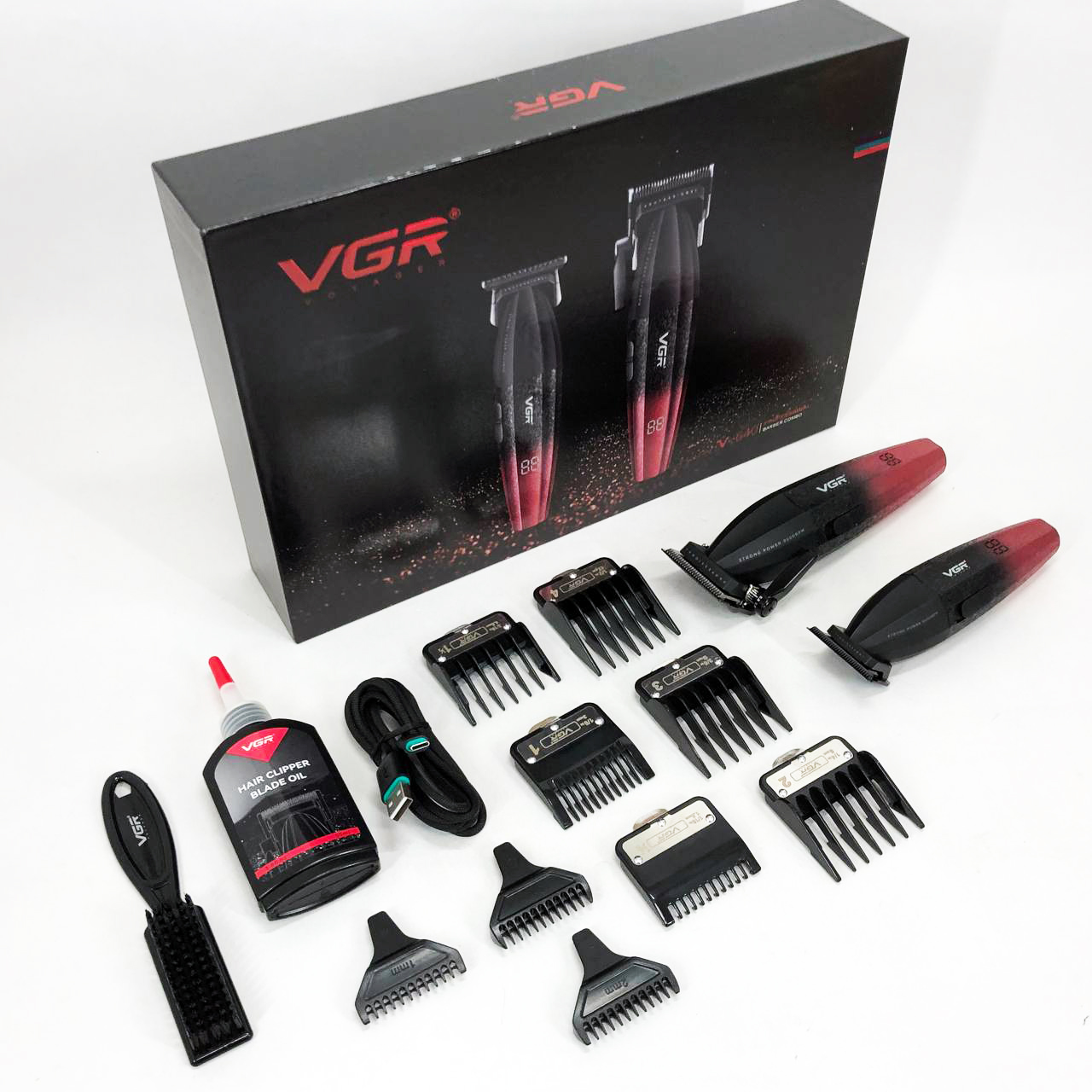 Профессиональный набор для стрижки волос VGR V-640 аккумуляторный Barber Combo PREMIUM. Цвет: красный