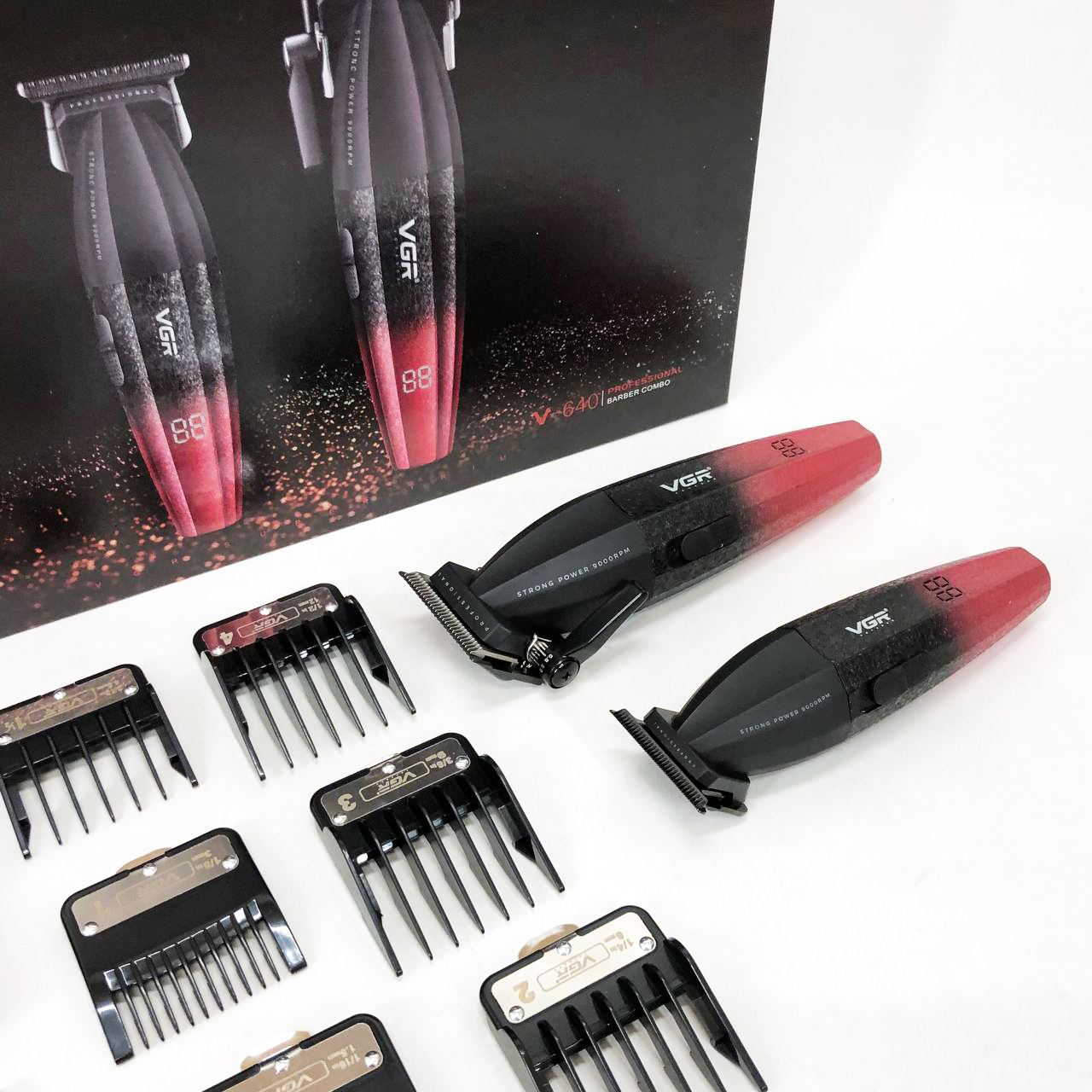 Профессиональный набор для стрижки волос VGR V-640 аккумуляторный Barber Combo PREMIUM. Цвет: красный