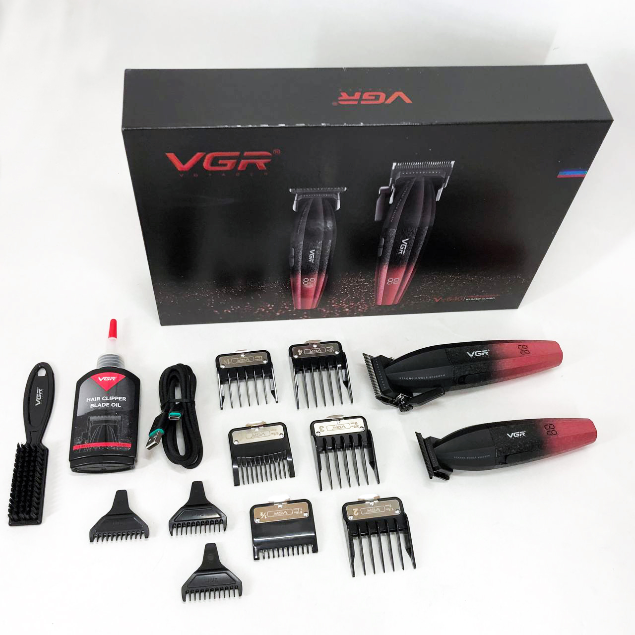 Профессиональный набор для стрижки волос VGR V-640 аккумуляторный Barber Combo PREMIUM. Цвет: красный