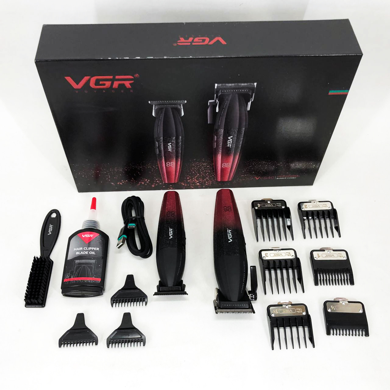 Профессиональный набор для стрижки волос VGR V-640 аккумуляторный Barber Combo PREMIUM. Цвет: красный