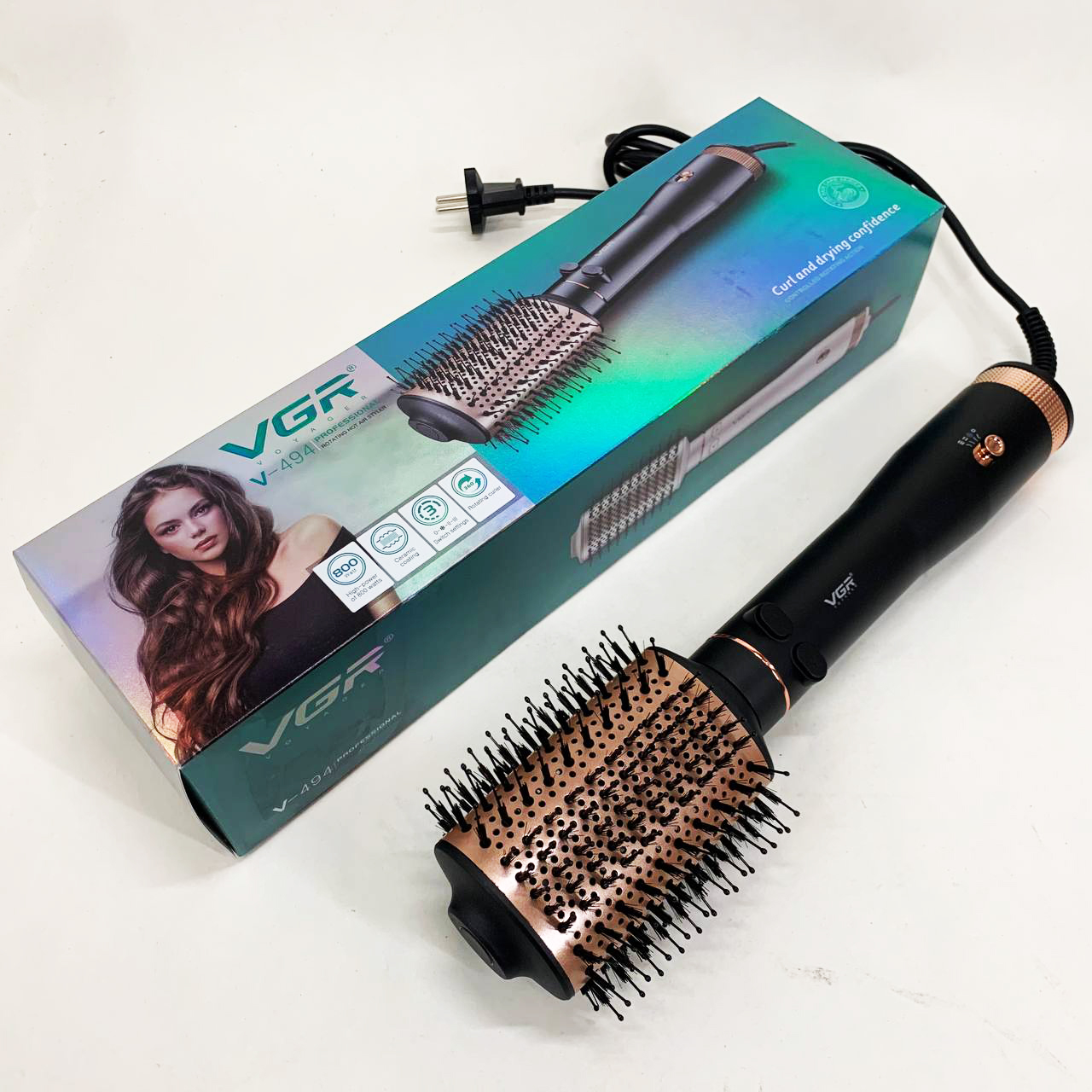 Электрический фен браш для укладки волос VGR V-494 800 Вт. Цвет: черный