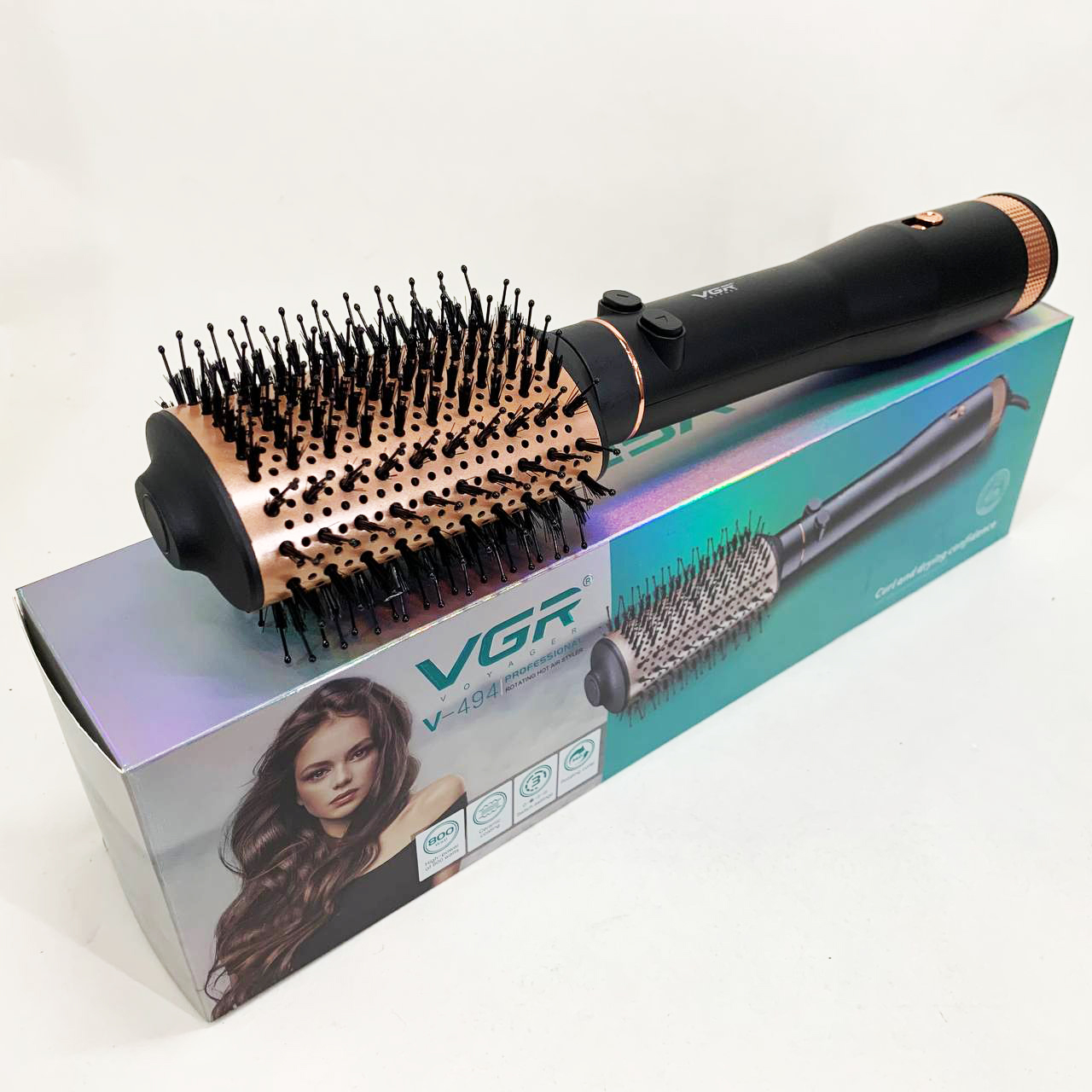 Электрический фен браш для укладки волос VGR V-494 800 Вт. Цвет: черный