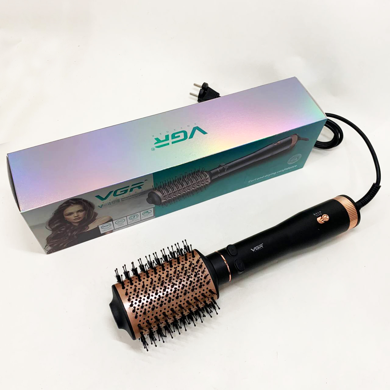Электрический фен браш для укладки волос VGR V-494 800 Вт. Цвет: черный