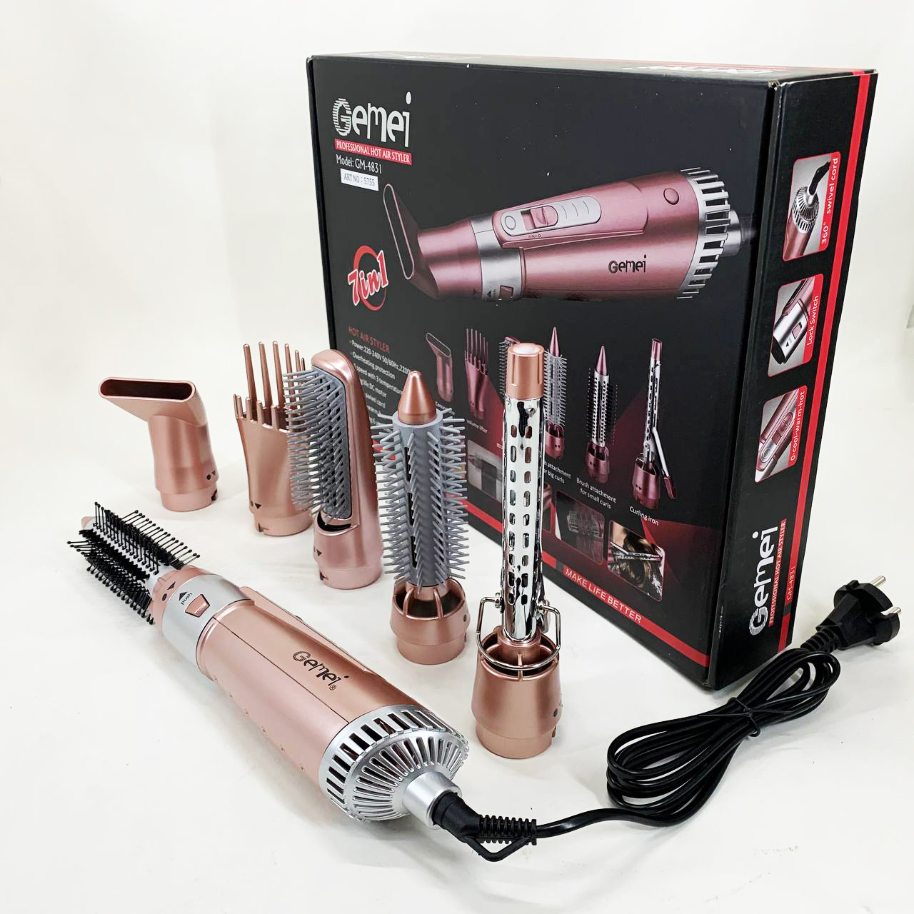 Щипцы фен для волос мультистайлер GEMEI GM-4831 7в1, классический фен для волос, мощный фен для волос