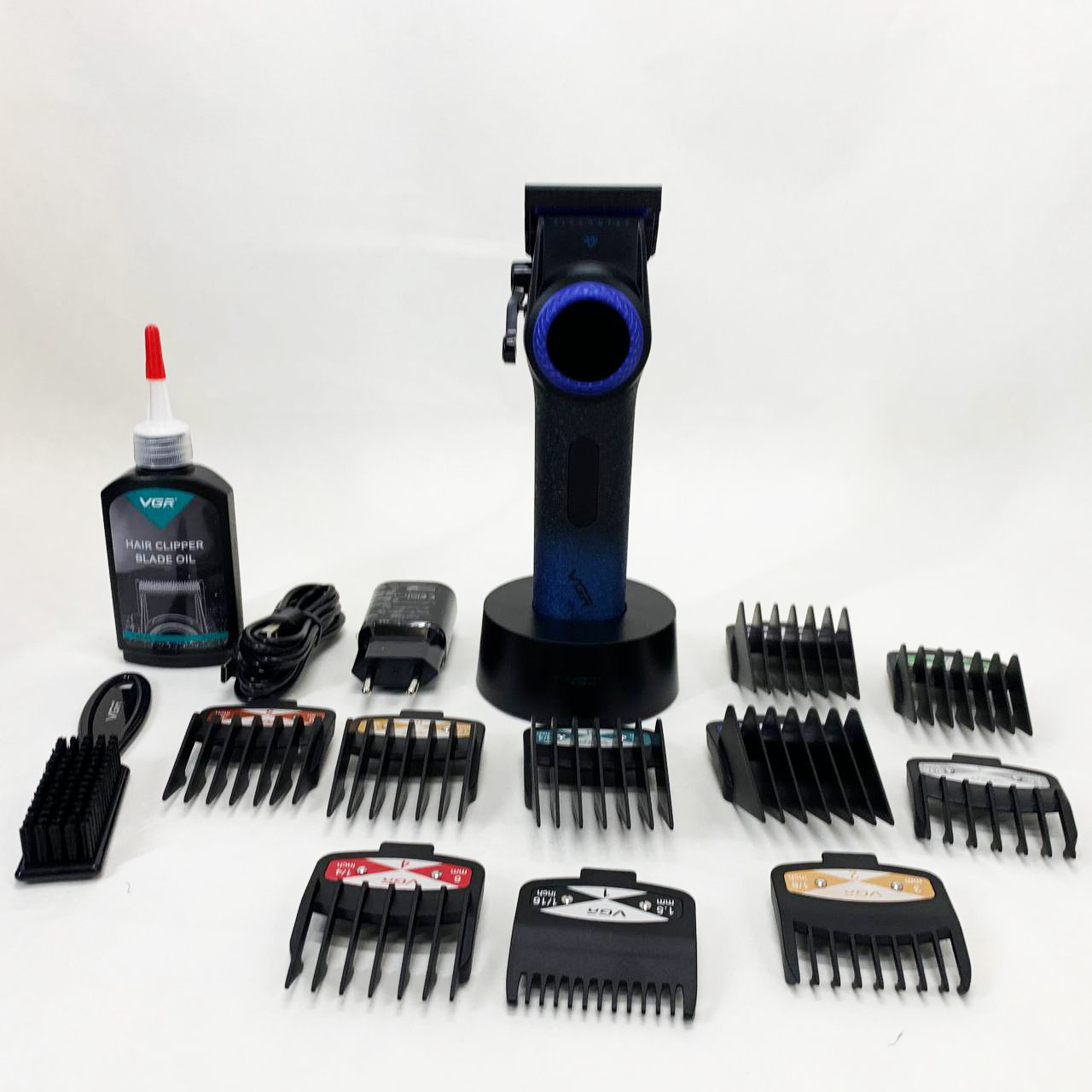 Профессиональная машинка для стрижки волос VGR V-001 BLUE с дисплеем 9000 об/мин и 10 насадками 1,5-24 мм
