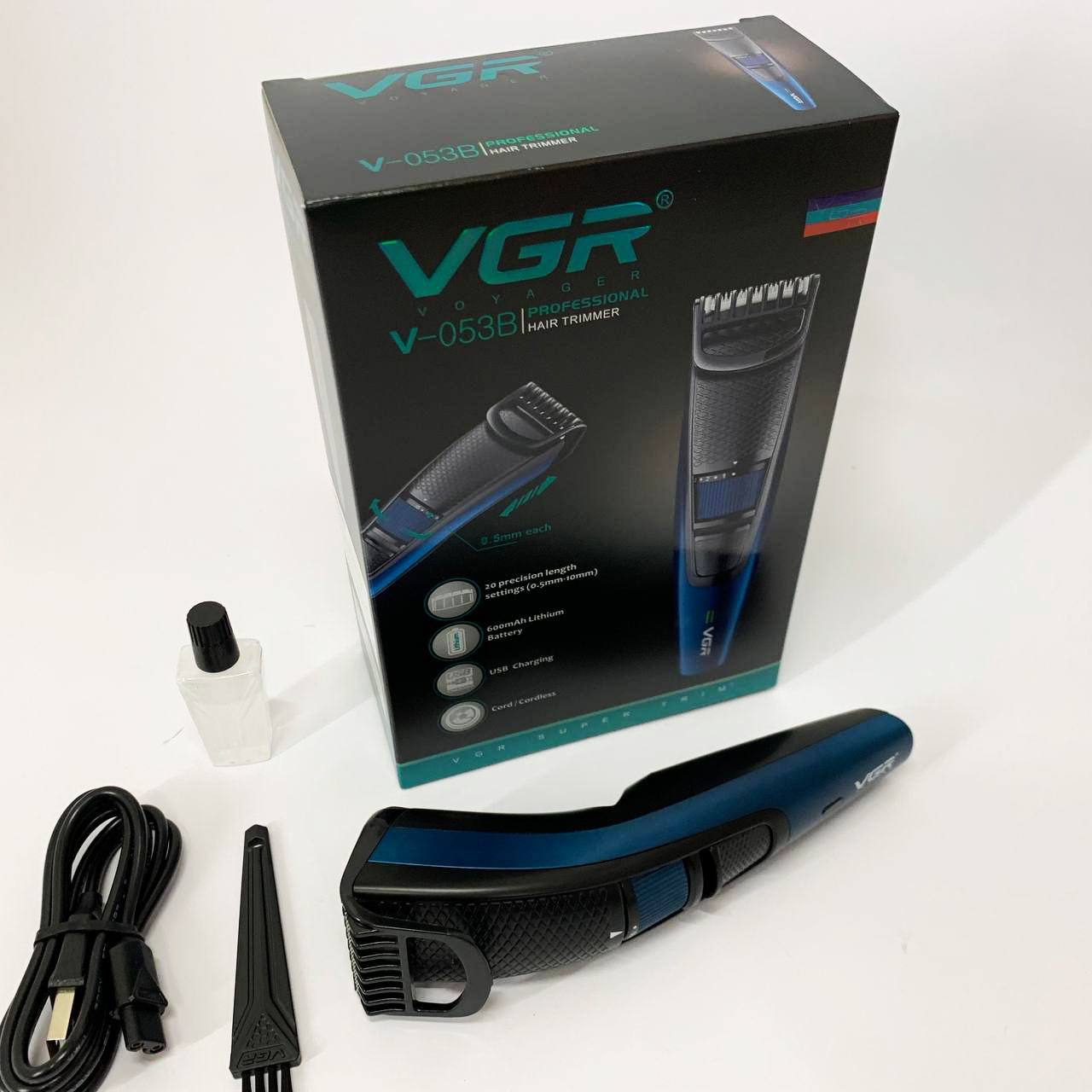 Универсальная аккумуляторная машинка VGR V-053B для стрижки волос, бороды, усов и тела, зарядка от USB