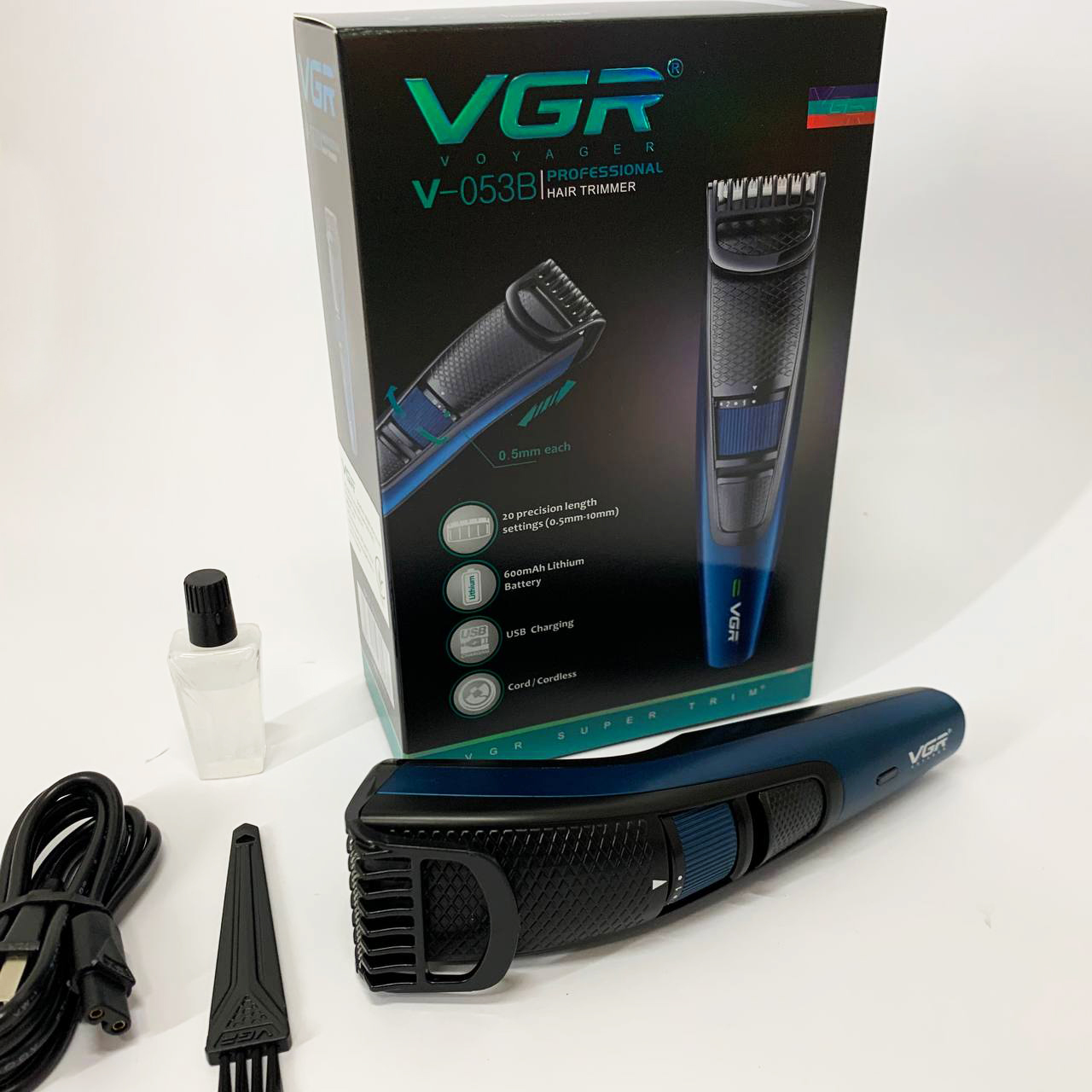Универсальная аккумуляторная машинка VGR V-053B для стрижки волос, бороды, усов и тела, зарядка от USB