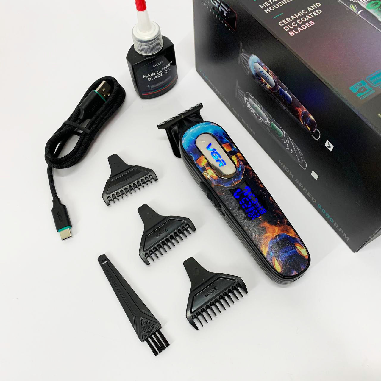 Триммер аккумуляторный для стрижки VGR V-260 RED, 3 насадки, LED дисплей