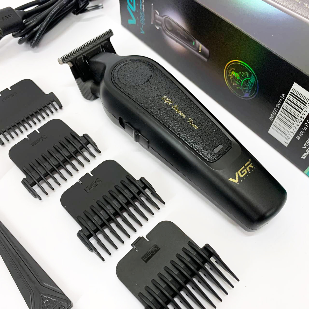 Аккумуляторная машинка для стрижки VGR V-995 + 4 насадки, 2000 мАч, USB