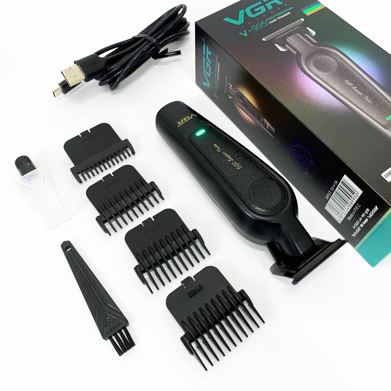 Аккумуляторная машинка для стрижки VGR V-995 + 4 насадки, 2000 мАч, USB