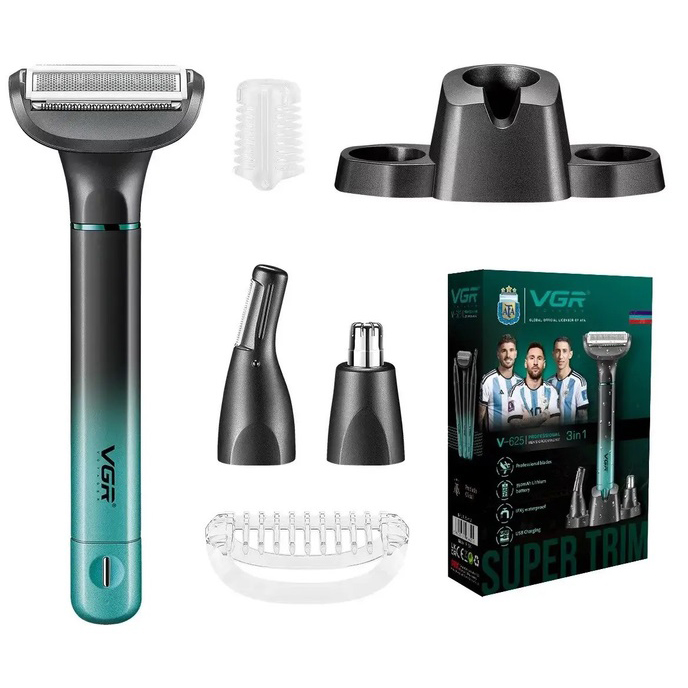 Электробритва 3 в 1 VGR V-625 Аккумуляторный триммер для носа, ушей, тела и бровей с подставкой