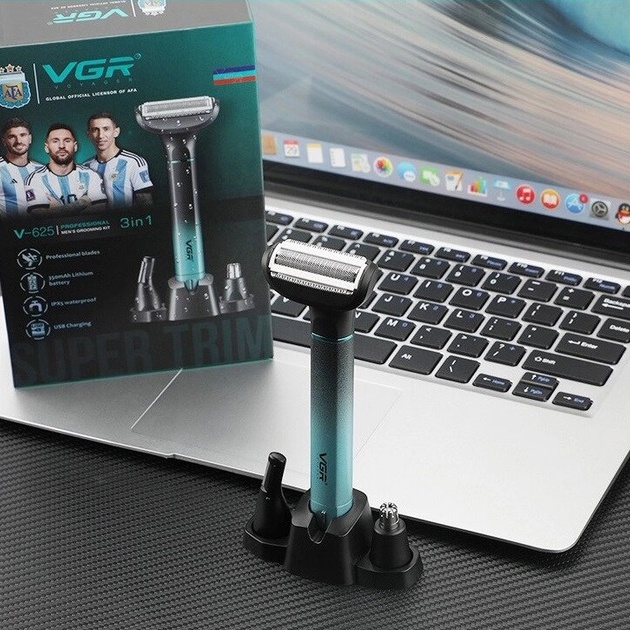 Электробритва 3 в 1 VGR V-625 Аккумуляторный триммер для носа, ушей, тела и бровей с подставкой