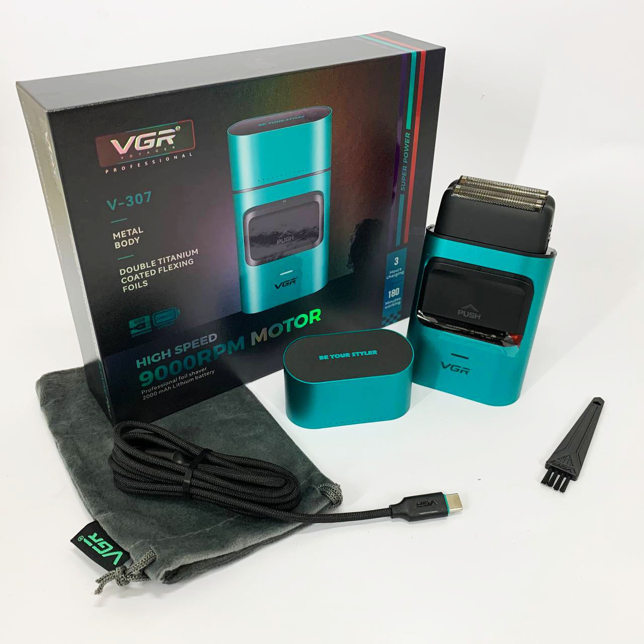 Электробритва-шейвер для бороды и лица VGR V-307 GREEN металлический корпус