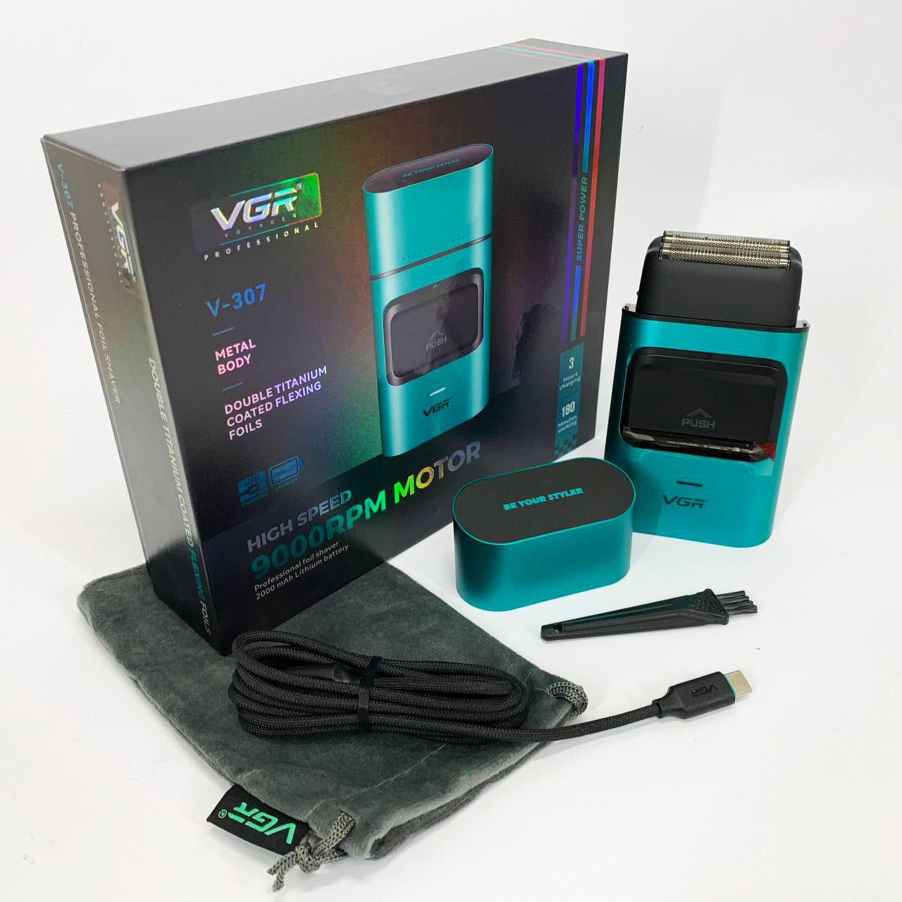 Электробритва-шейвер для бороды и лица VGR V-307 GREEN металлический корпус