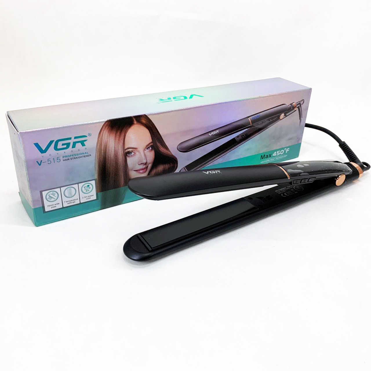 Утюжок для волос VGR V-515 BLACK с ЖК-дисплеем керамический стайлер для выравнивания волос и завивки