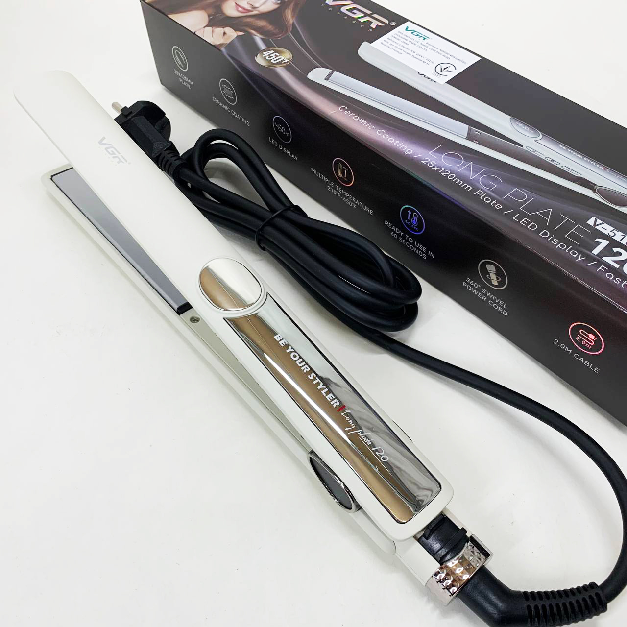 Плойка для волос VGR V-518 WHITE выпрямитель с керамическими пластинами