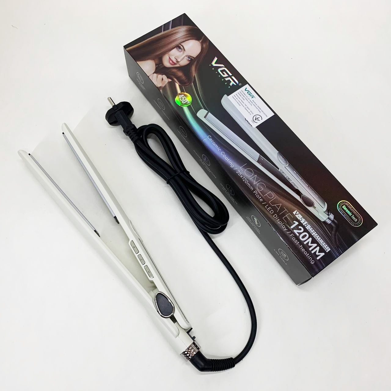 Плойка для волос VGR V-518 WHITE выпрямитель с керамическими пластинами