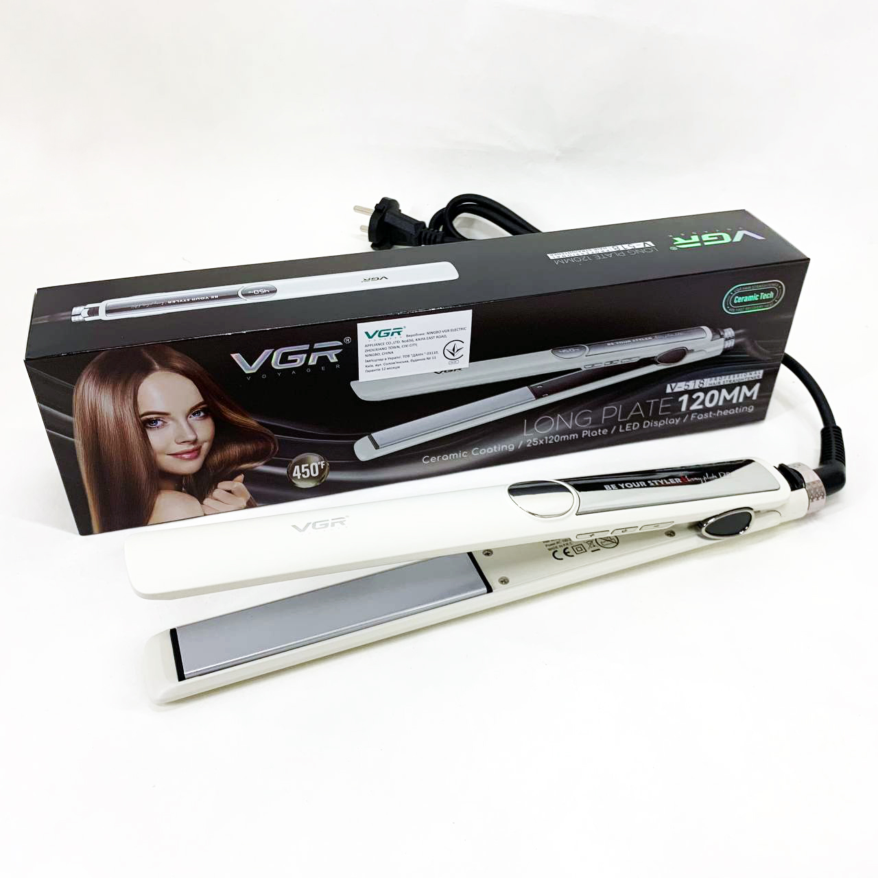 Плойка для волос VGR V-518 WHITE выпрямитель с керамическими пластинами