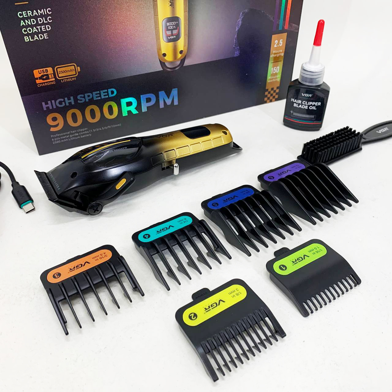 Аккумуляторная машинка для стрижки VGR V-026 GOLD. Цвет: золотой