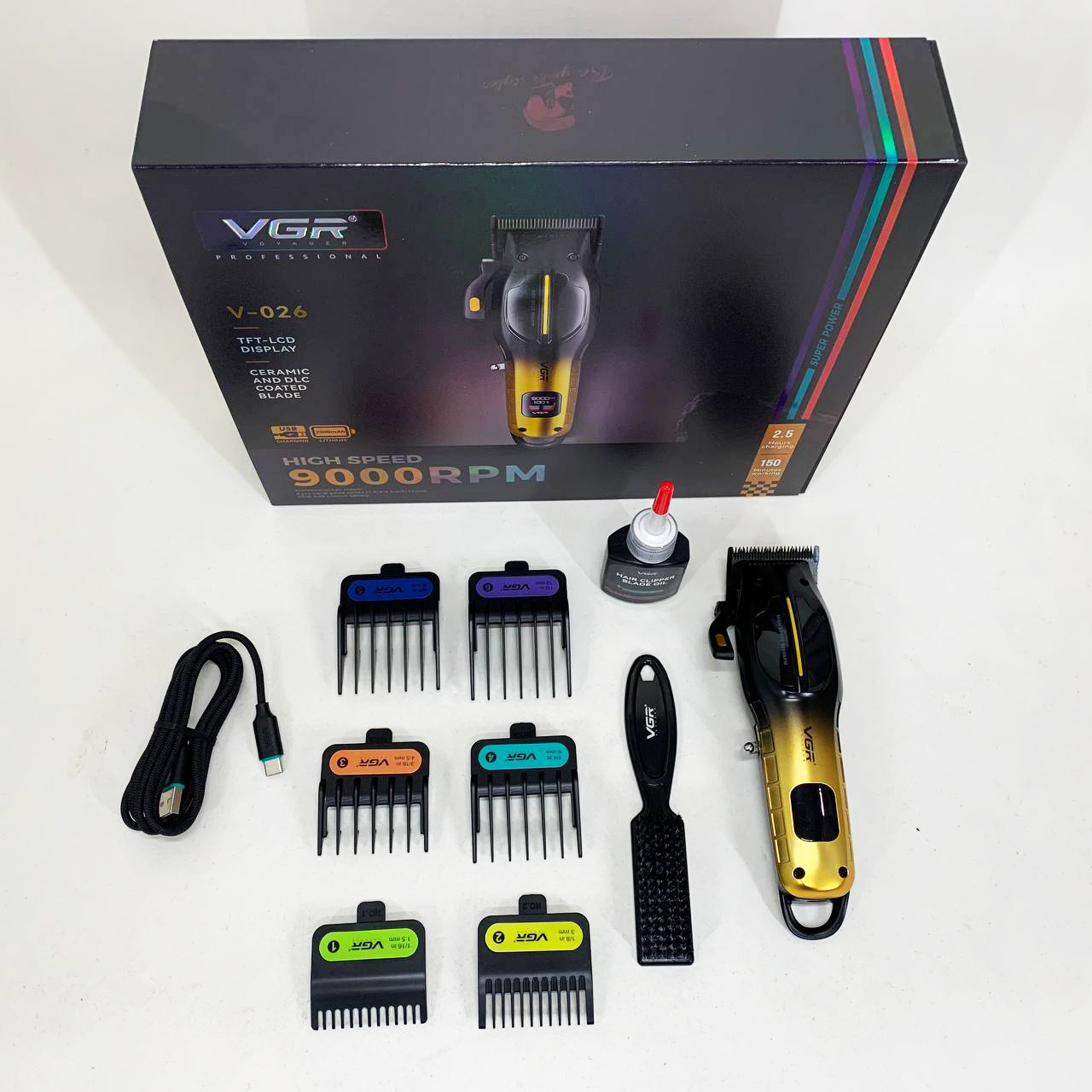 Аккумуляторная машинка для стрижки VGR V-026 GOLD. Цвет: золотой