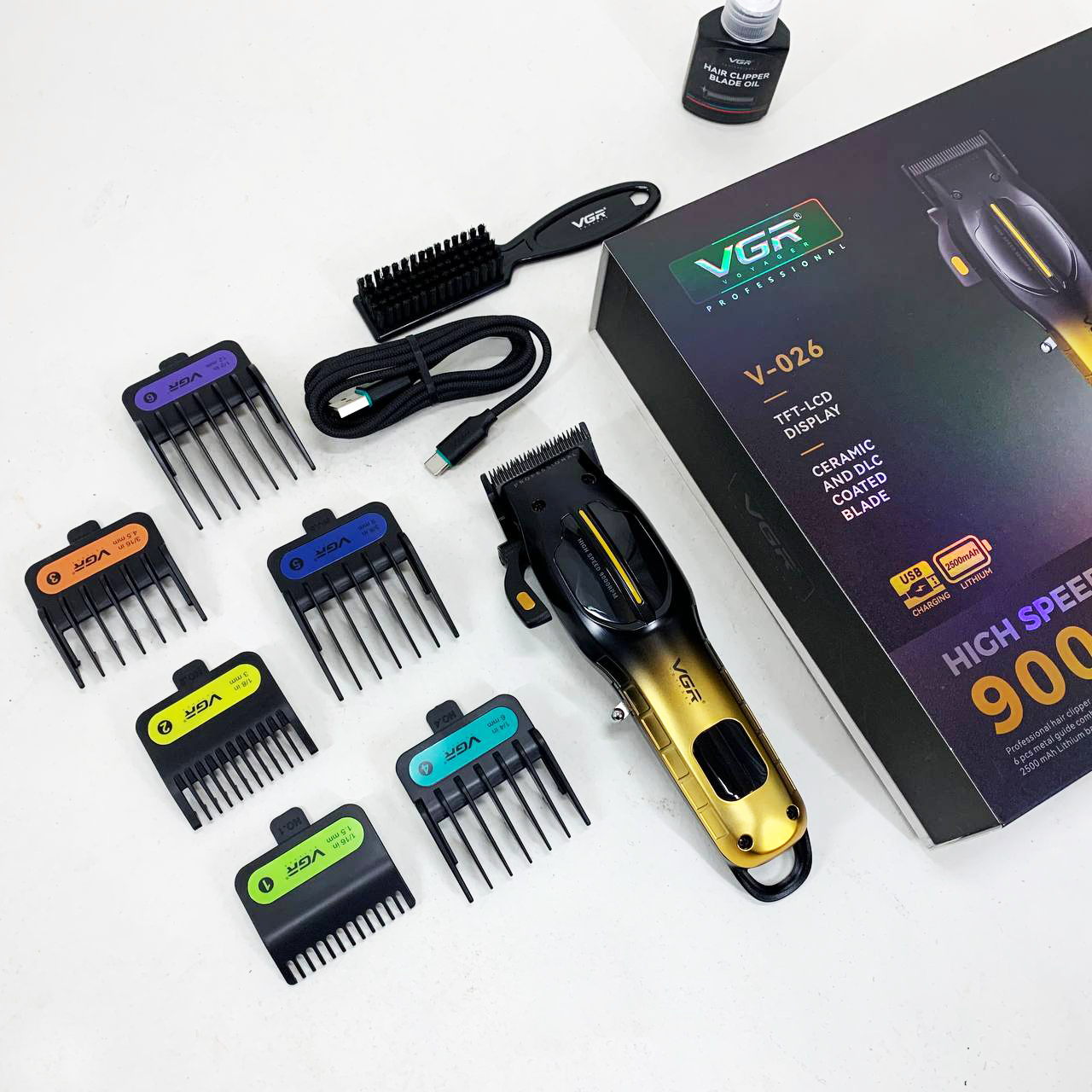 Аккумуляторная машинка для стрижки VGR V-026 GOLD. Цвет: золотой