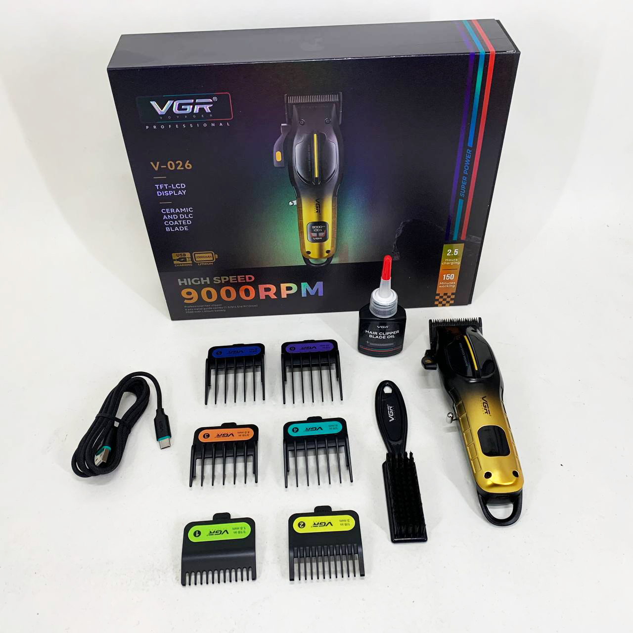 Аккумуляторная машинка для стрижки VGR V-026 GOLD. Цвет: золотой