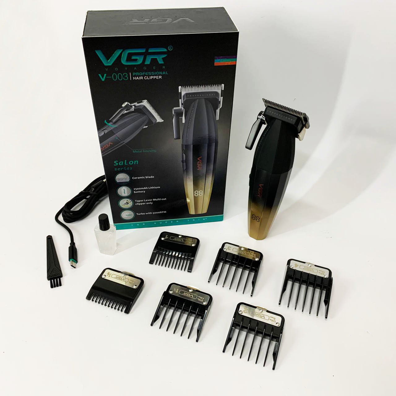 Машинка для стрижки волос аккумуляторная Professional Turbo с разными насадками VGR V-003. Цвет: желтый