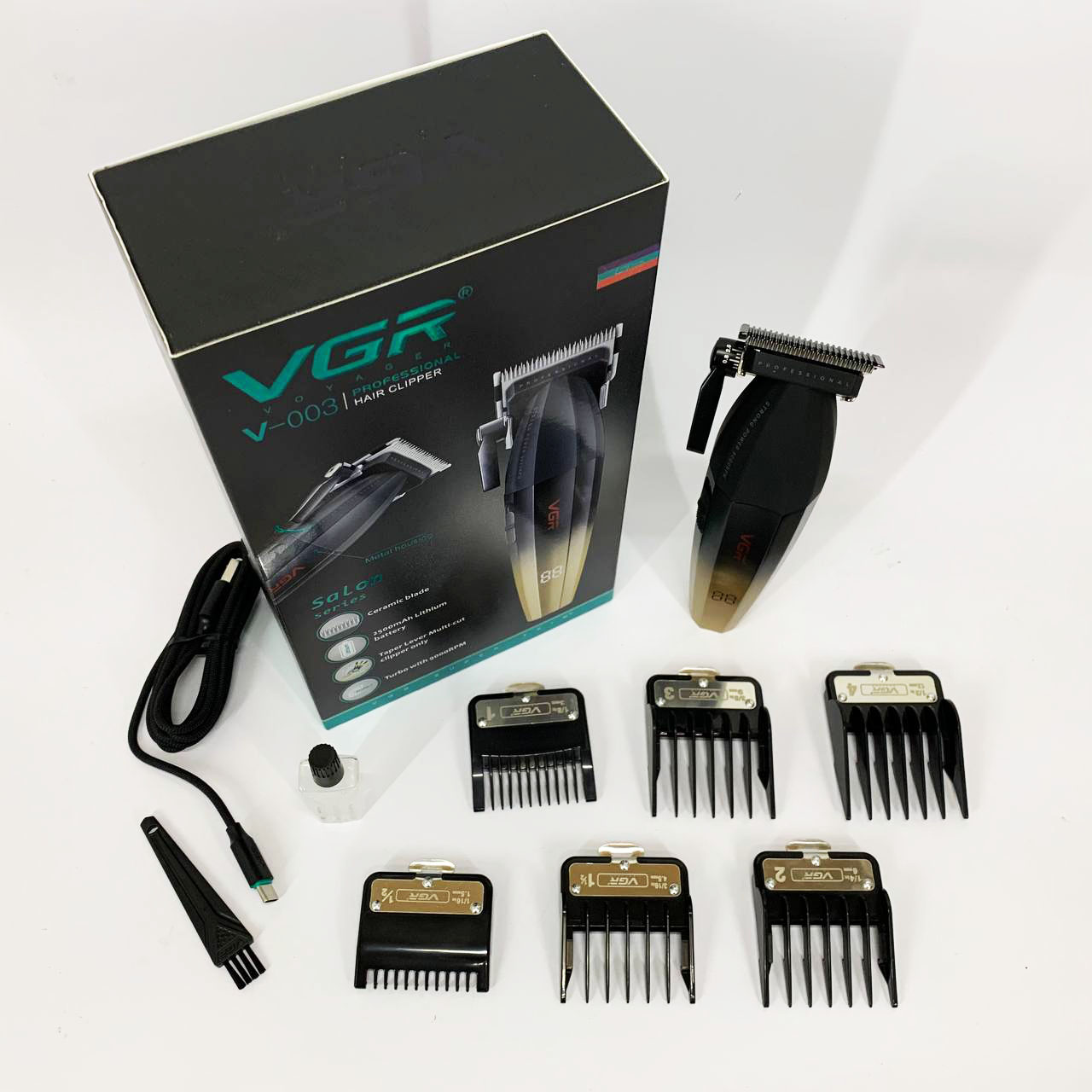 Машинка для стрижки волос аккумуляторная Professional Turbo с разными насадками VGR V-003. Цвет: желтый