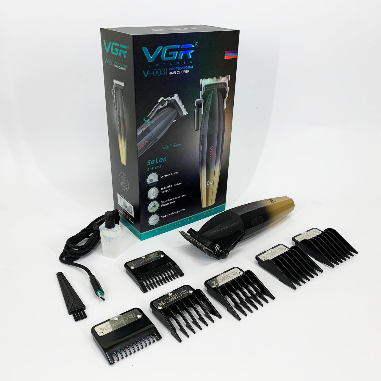 Машинка для стрижки волос аккумуляторная Professional Turbo с разными насадками VGR V-003. Цвет: желтый