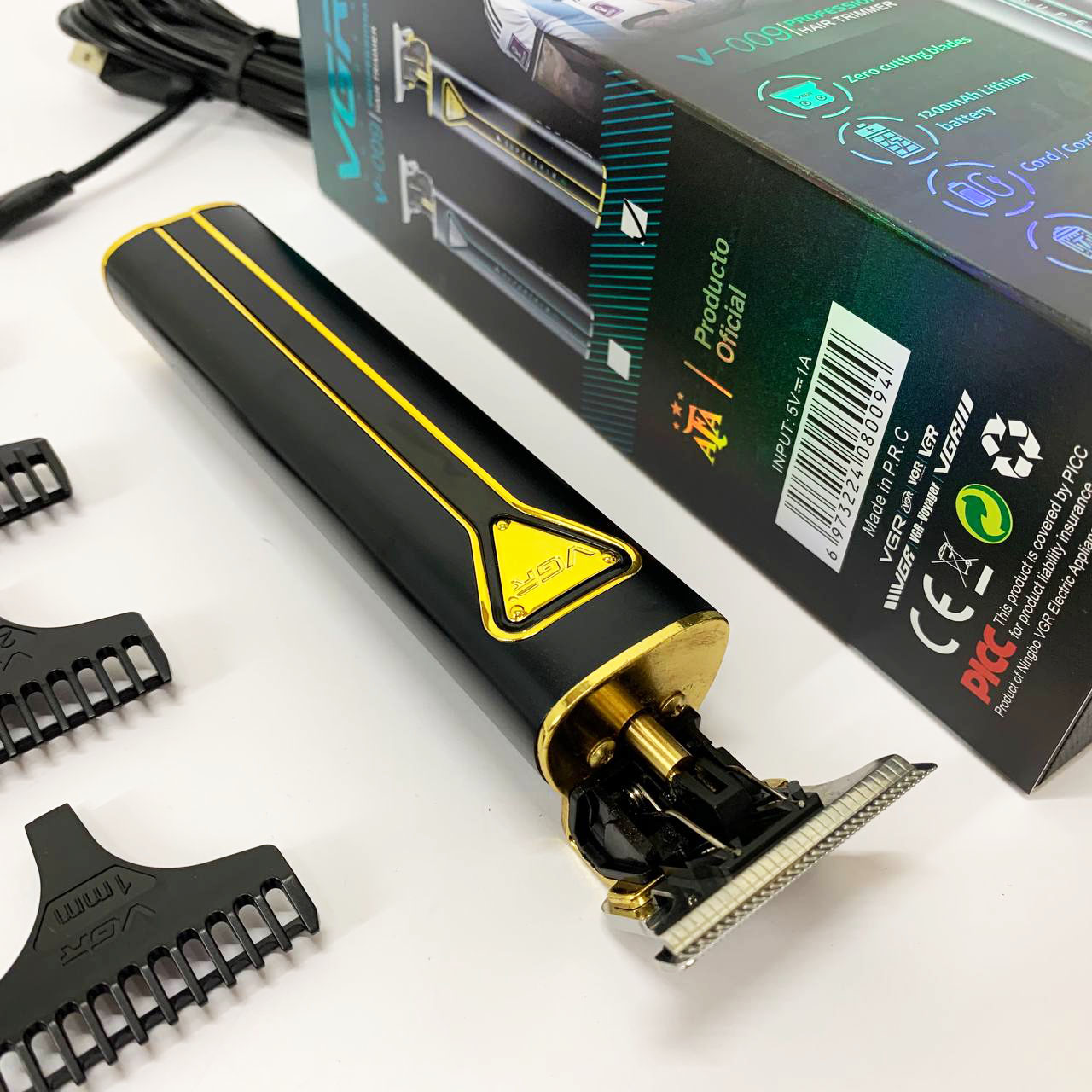 Профессиональная аккумуляторная машинка для стрижки VGR V-009 триммер для бороды и усов. Цвет: золотой
