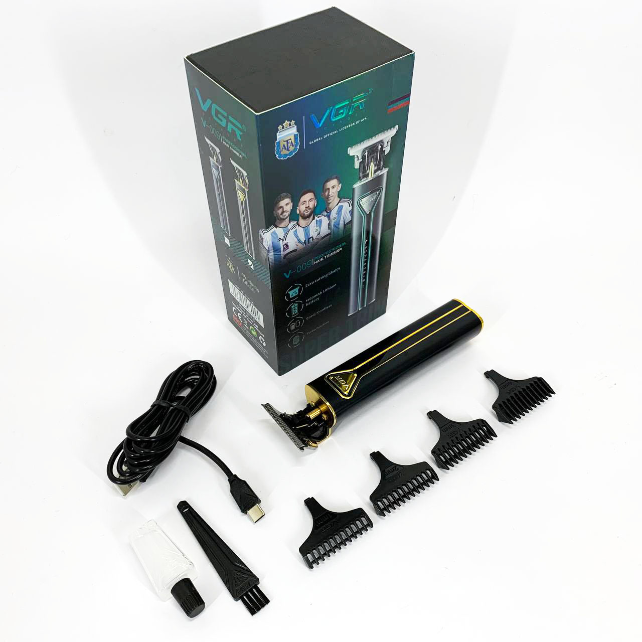 Профессиональная аккумуляторная машинка для стрижки VGR V-009 триммер для бороды и усов. Цвет: золотой