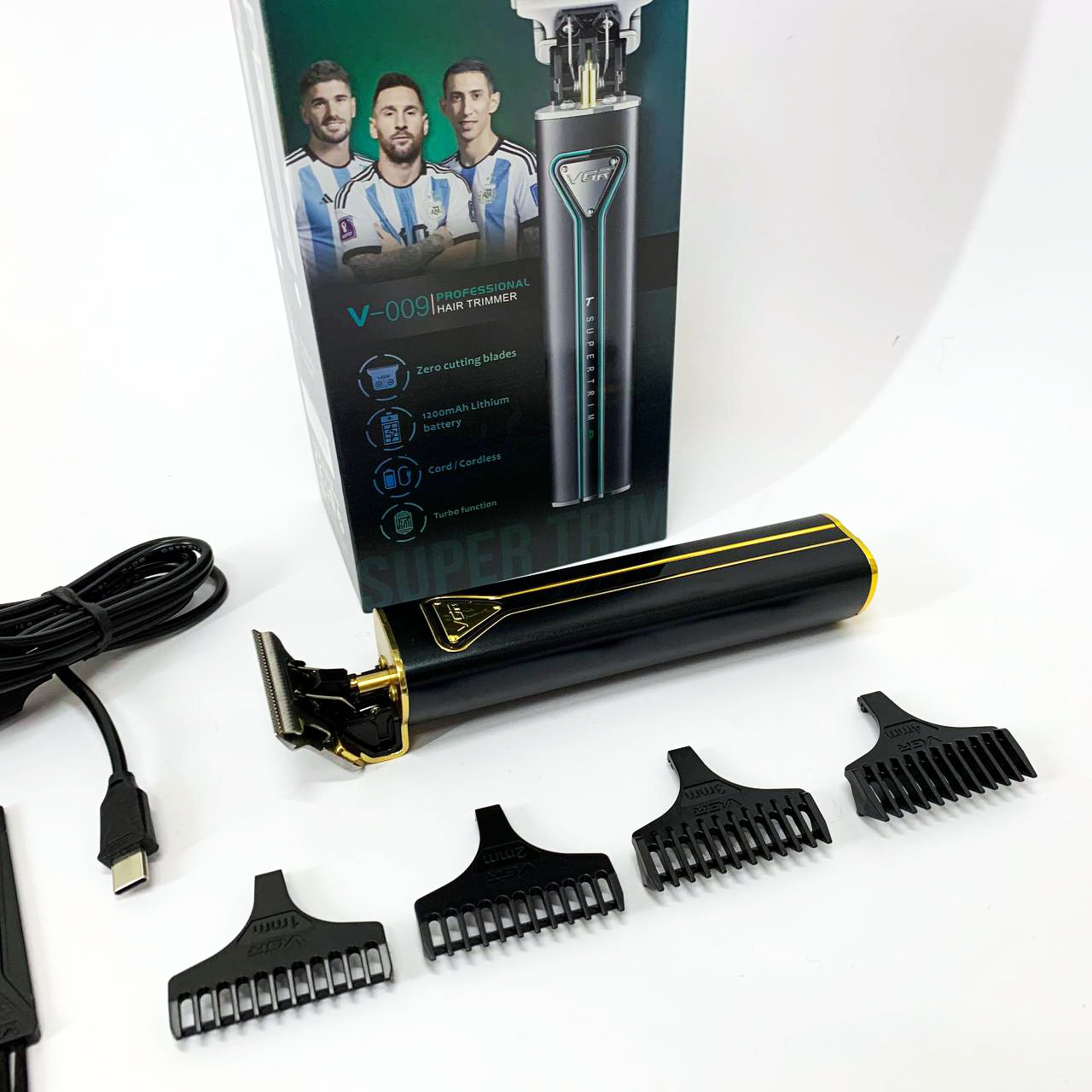 Профессиональная аккумуляторная машинка для стрижки VGR V-009 триммер для бороды и усов. Цвет: золотой