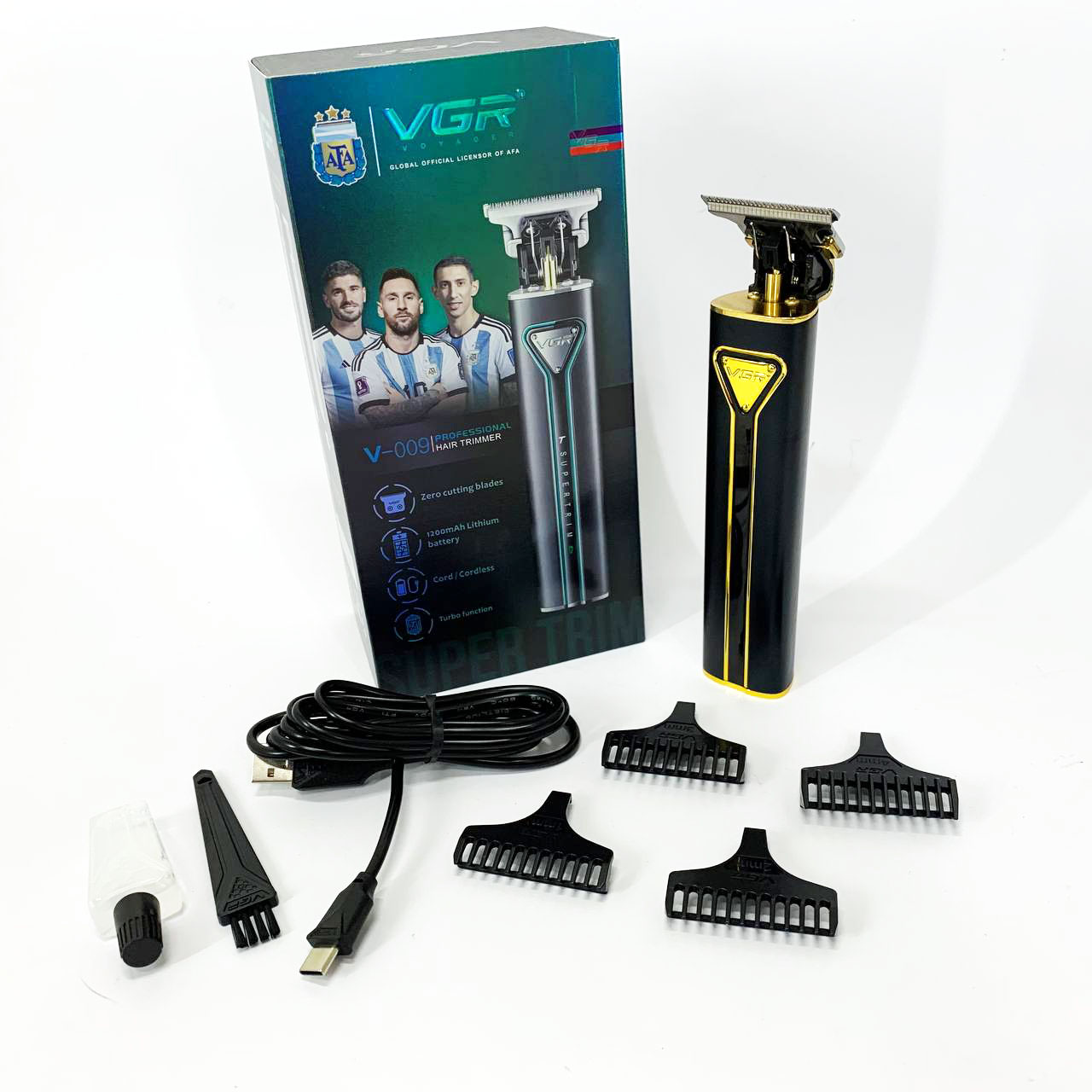 Профессиональная аккумуляторная машинка для стрижки VGR V-009 триммер для бороды и усов. Цвет: золотой