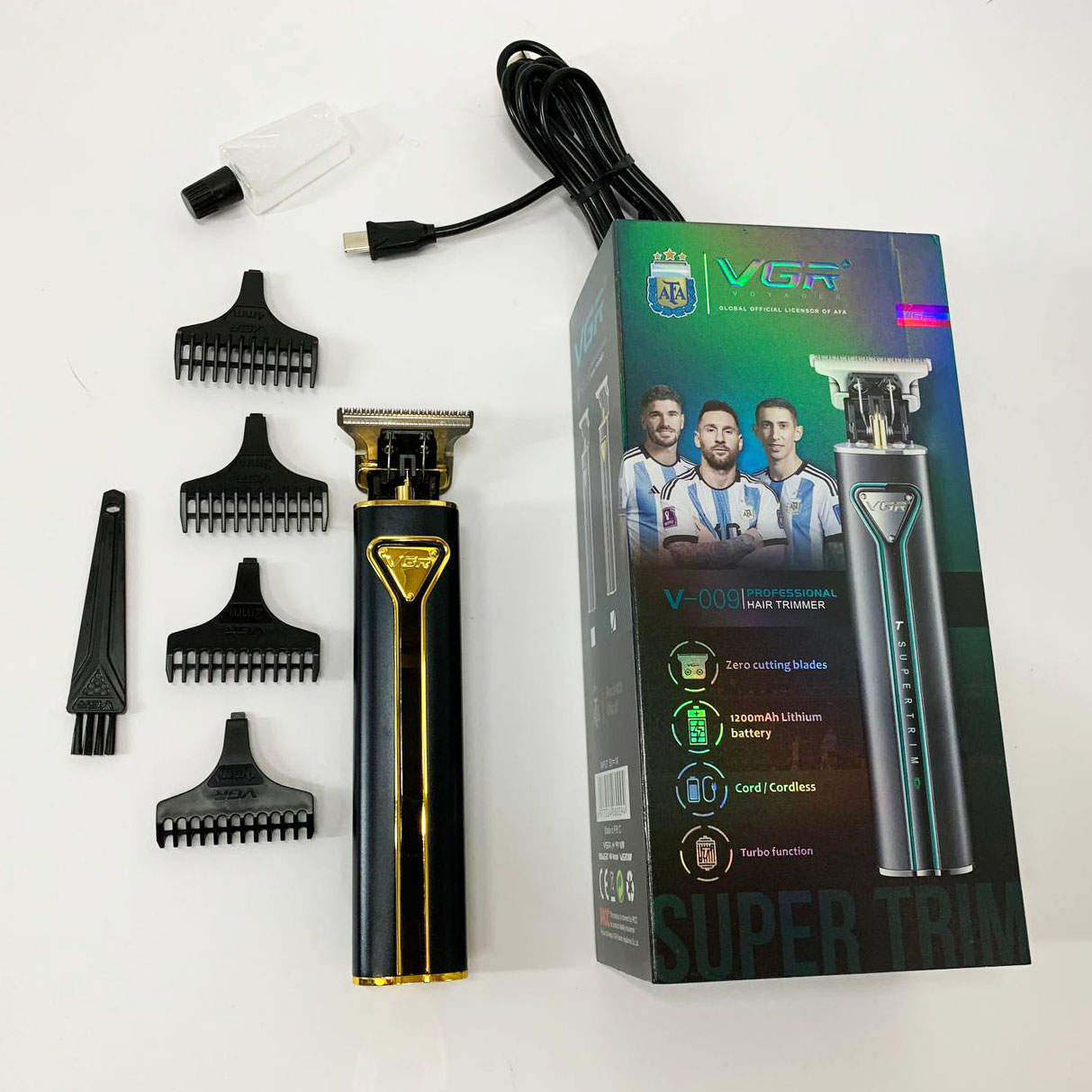 Профессиональная аккумуляторная машинка для стрижки VGR V-009 триммер для бороды и усов. Цвет: золотой