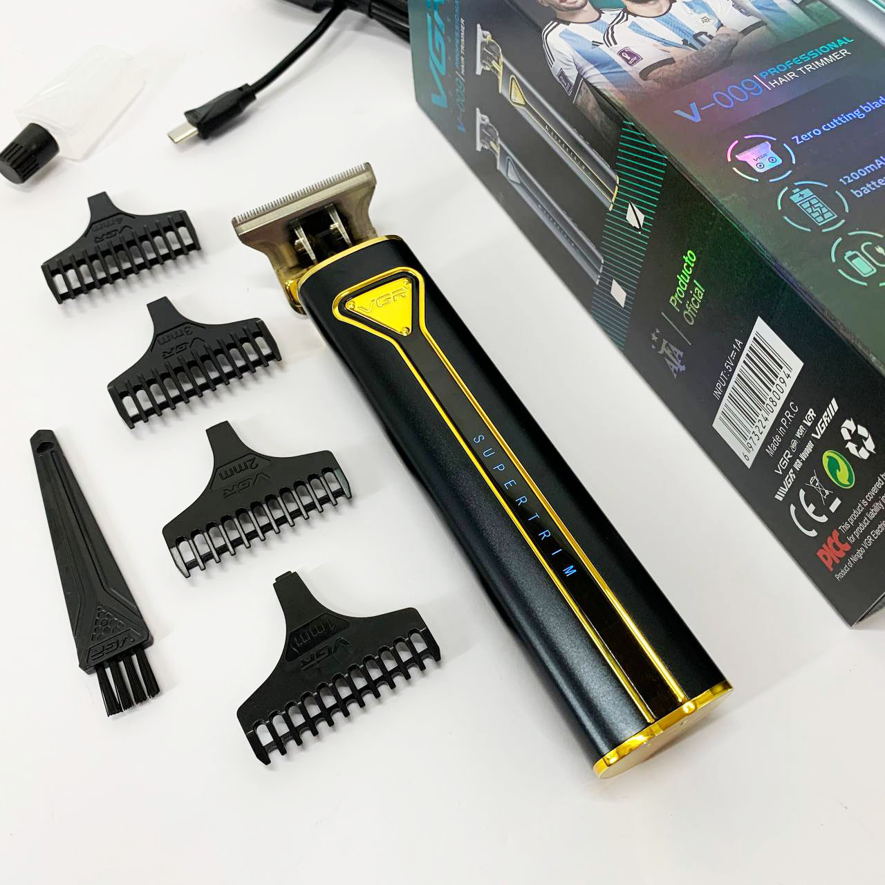 Профессиональная аккумуляторная машинка для стрижки VGR V-009 триммер для бороды и усов. Цвет: золотой