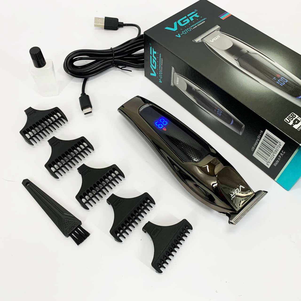 Машинка для стрижки волос VGR V-070 Триммер аккумуляторный с USB и индикатором зарядки