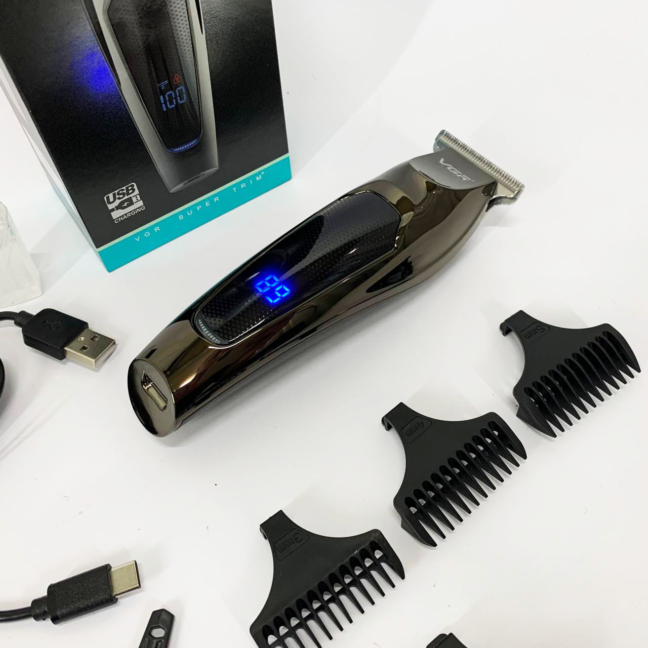 Машинка для стрижки волос VGR V-070 Триммер аккумуляторный с USB и индикатором зарядки