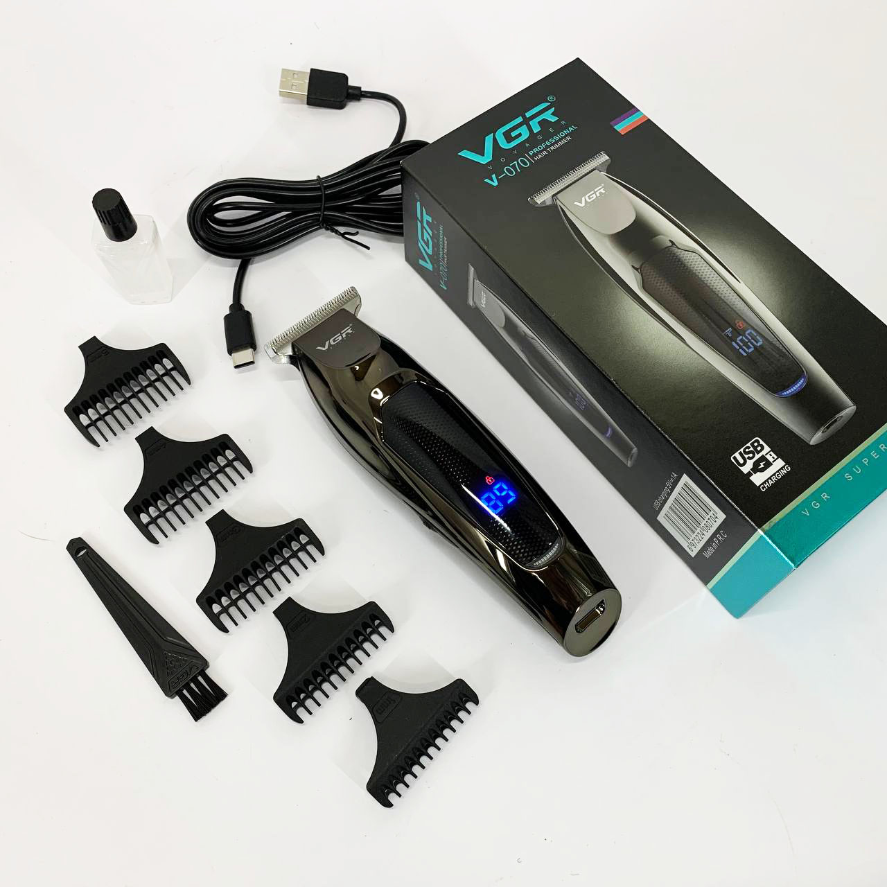 Машинка для стрижки волос VGR V-070 Триммер аккумуляторный с USB и индикатором зарядки