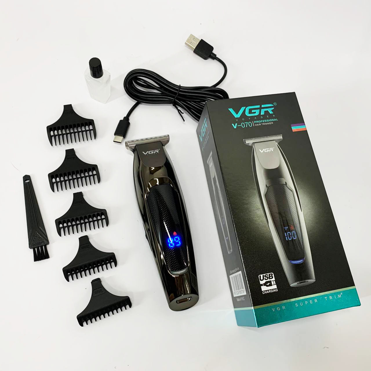 Машинка для стрижки волос VGR V-070 Триммер аккумуляторный с USB и индикатором зарядки