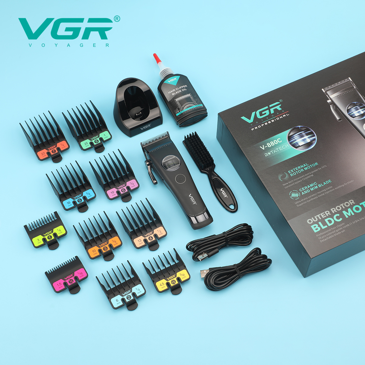 Аккумуляторная машинка для стрижки VGR V-880C. Цвет: черный