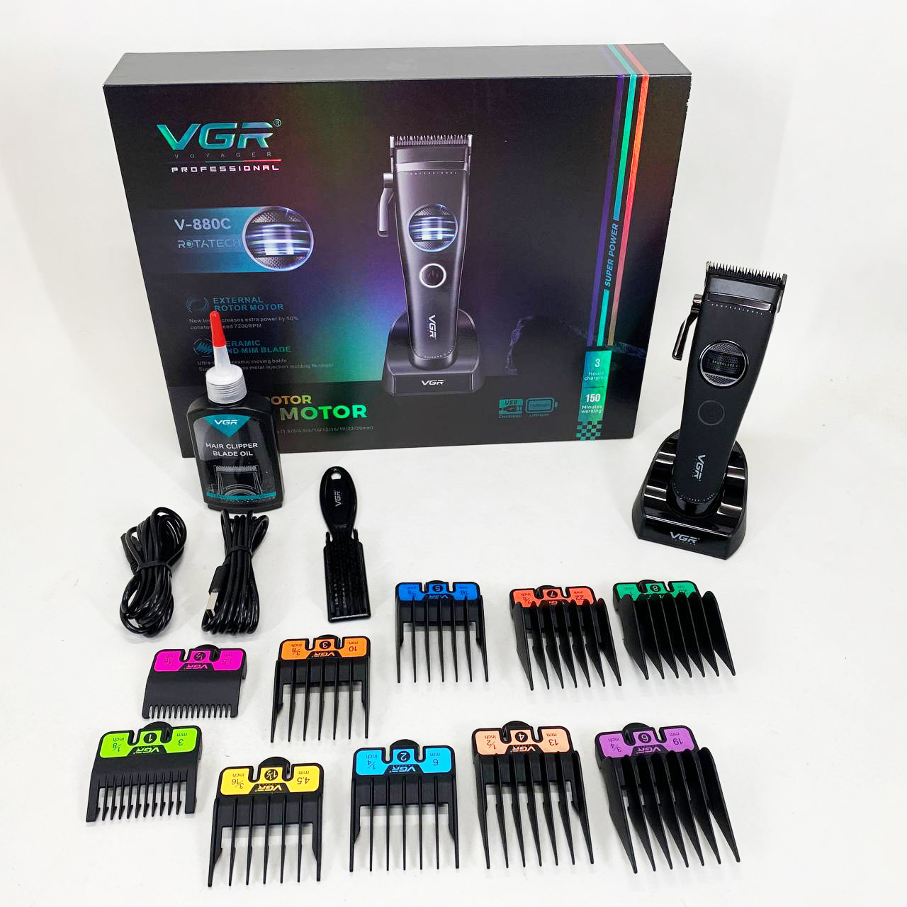 Аккумуляторная машинка для стрижки VGR V-880C. Цвет: черный