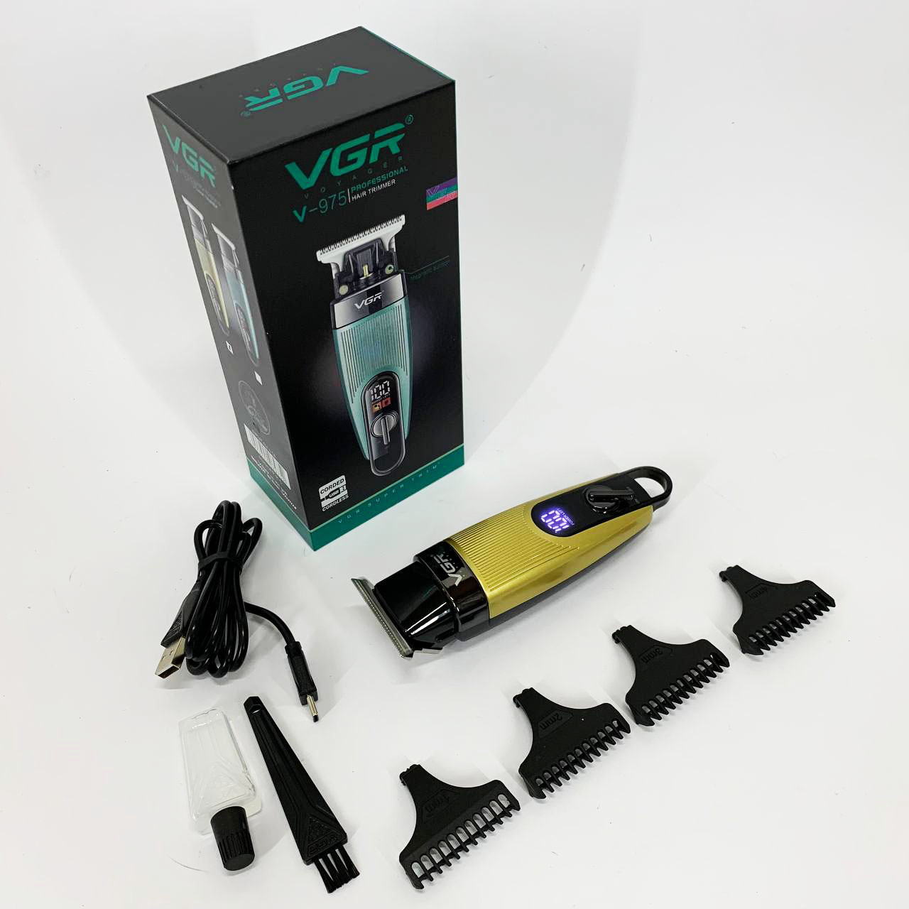 Машинка для стрижки волос VGR V-975 триммер для бороды и усов. Цвет: золотой