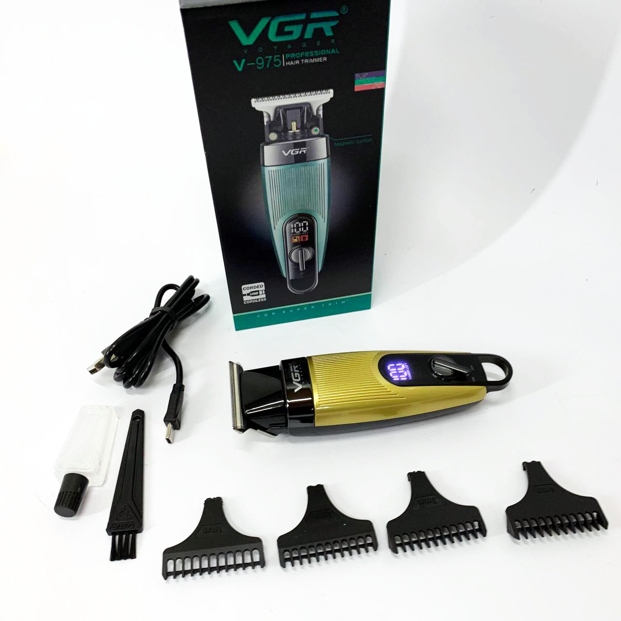 Машинка для стрижки волос VGR V-975 триммер для бороды и усов. Цвет: золотой